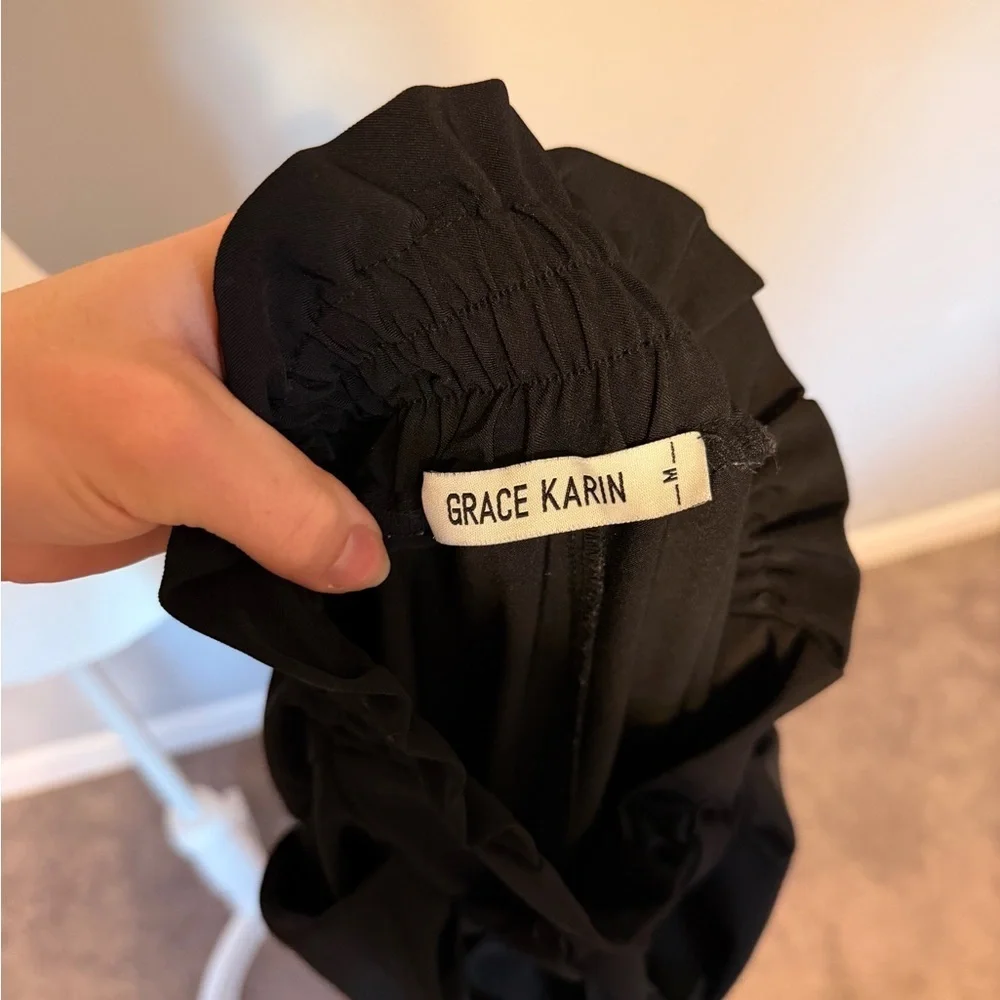 Grace Karin Black Tie-Waist Trousers